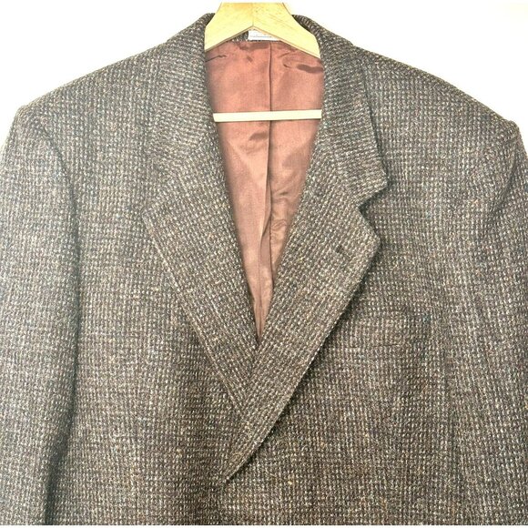 Vintage Harris Tweed Wool Blazer Mens Sport Coat Two Button Jacket Brown 42 T - Picture 3 of 16